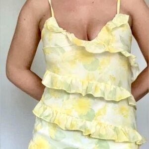 NWT PrettyLittleThing Light Yellow Floral Dress Sz 8